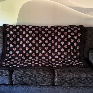 Vera Bradley Black Blanket with Pink and White Floral Design. 84” x 52”.